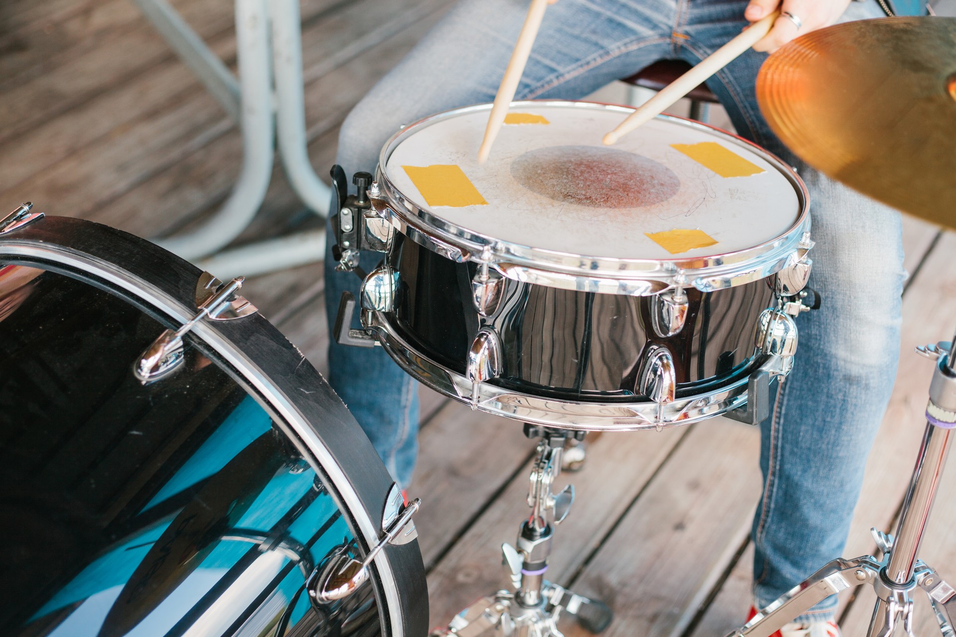 Man playing a drum.